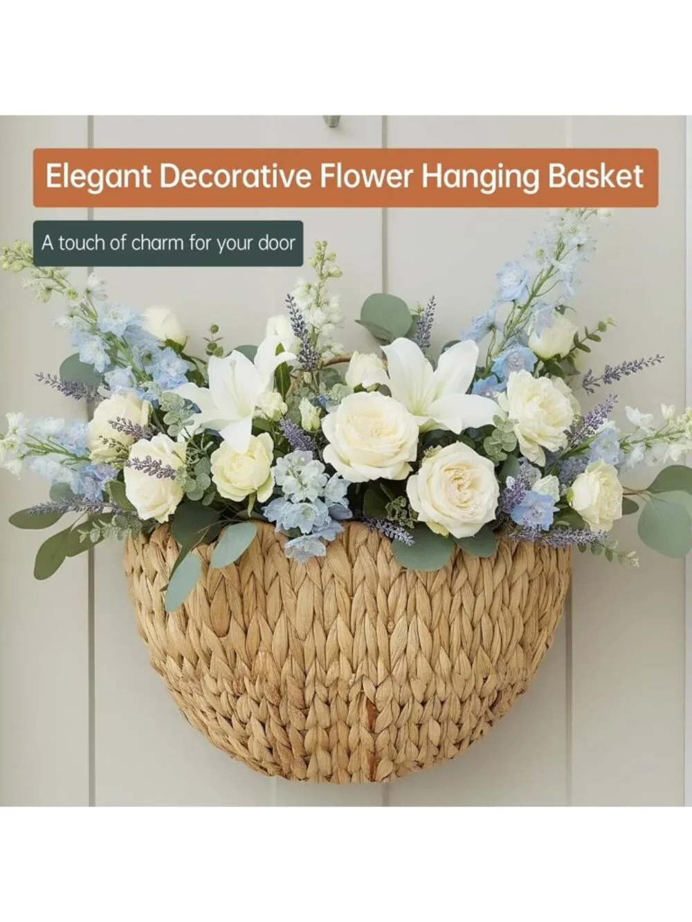 Scalloped Water Hyacinth Hanging Basket with Handle - Wicker Wall Decor for Home